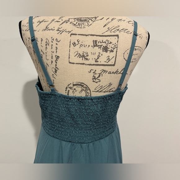 Halara Breezeful Shirred High Low Flowy Midi Dress Stone Blue Size Large NWT - Picture 7 of 12